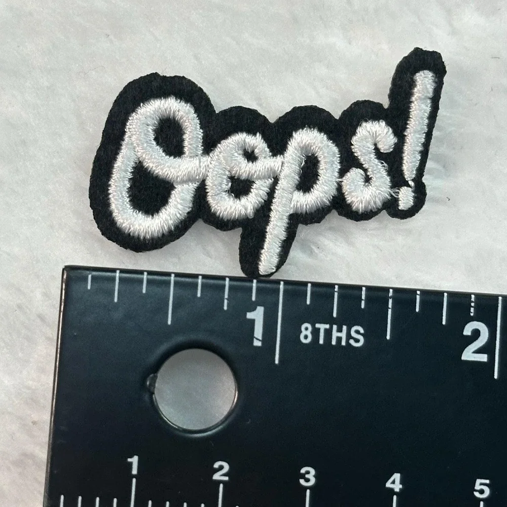 Set of 2 Oops! Embroidered Iron On Patches OS Black White Slogan Applique